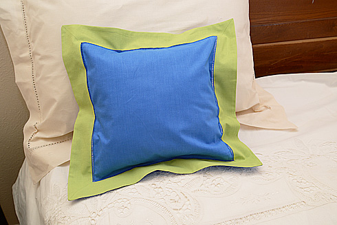 Hemstitch Multicolor Baby Pillow 12x12". French Blue Macaw Green